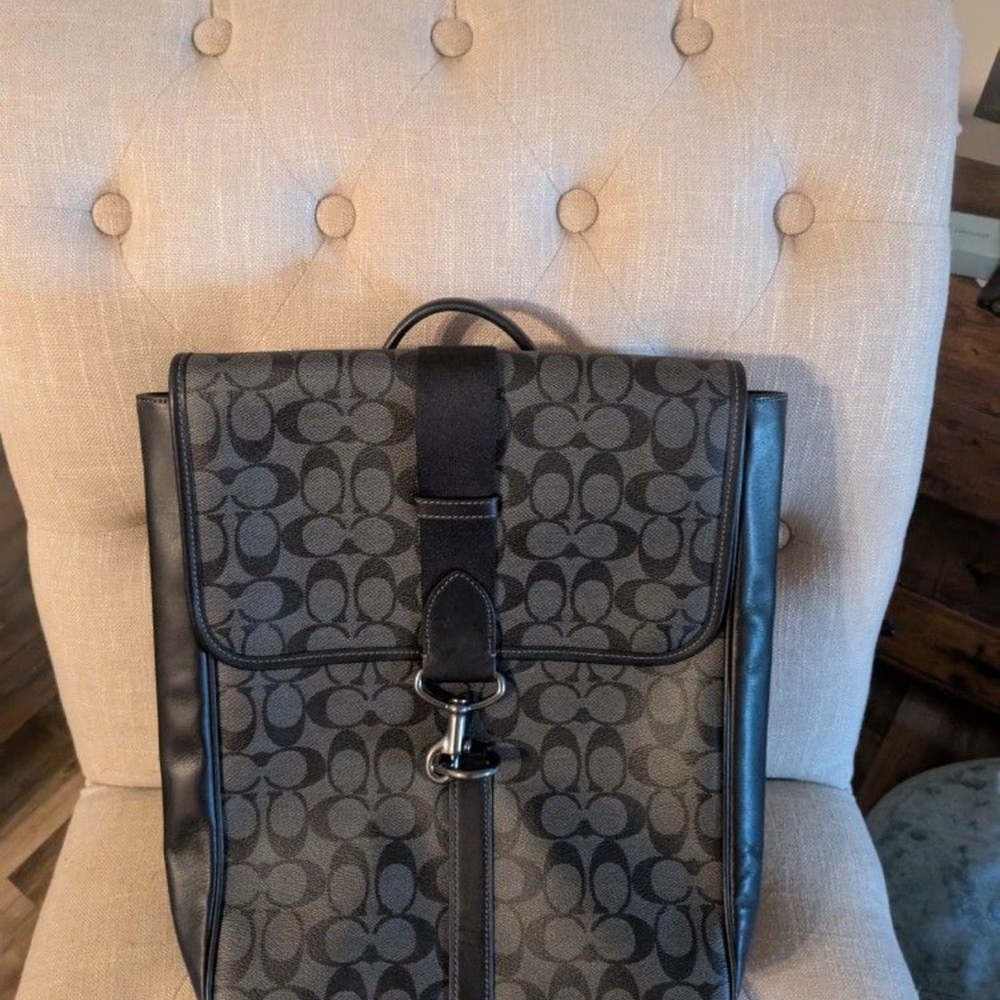 Coach Black and Gray Backpack with Signature Monogram